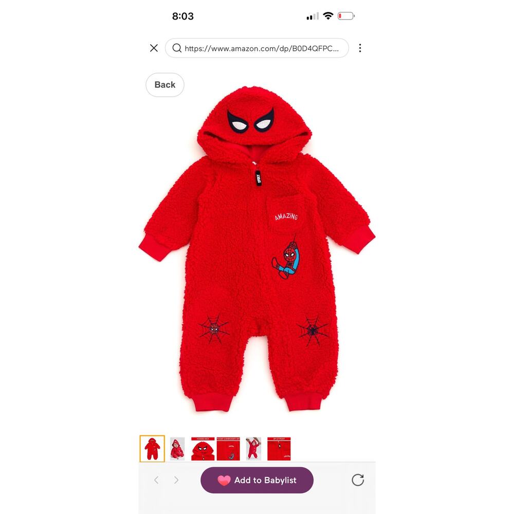 Marvel Avengers Spider-Man Baby Cozy Sherpa Zip Up Cosplay Coverall